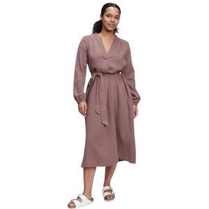 GAP CRINKLE GAUZE TIE WAIST ROSE PINK TAUPE MIDI DRESS SIZE LARGE